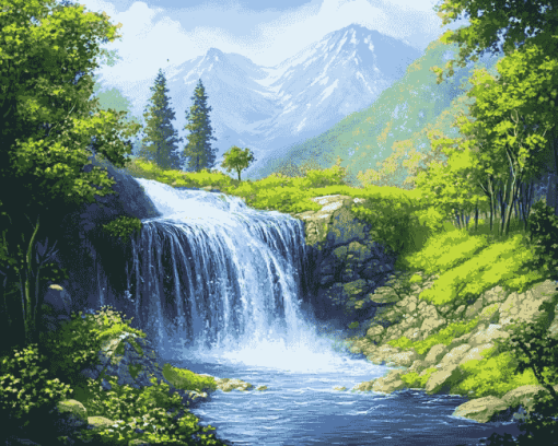 Forest Waterfalls Diamond Painting