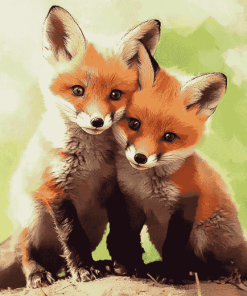 Fox Cubs Playful Diamond Painting