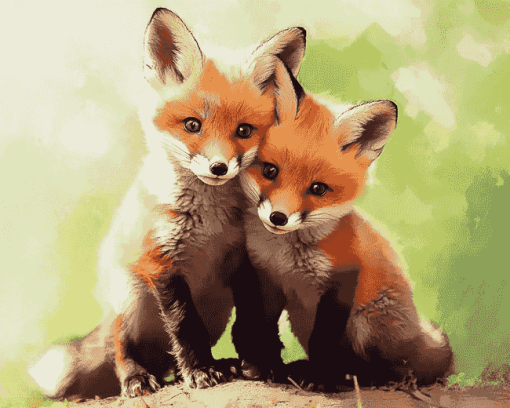 Fox Cubs Playful Diamond Painting