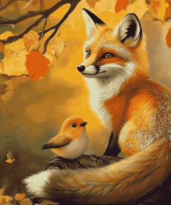 Fox and Bird Autumn Diamond Painting