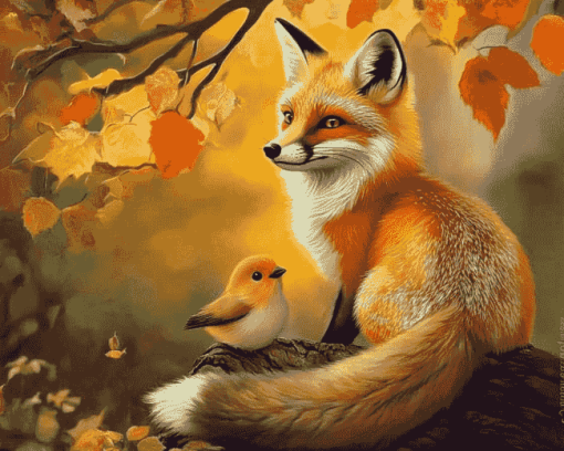 Fox and Bird Autumn Diamond Painting