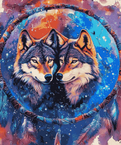 Galaxy Wolf Dream Catcher Diamond Painting