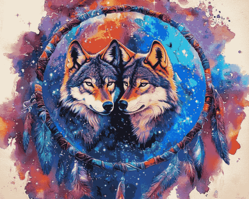 Galaxy Wolf Dream Catcher Diamond Painting