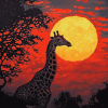 Giraffe Red Moon Silhouette Diamond Painting