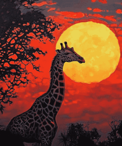 Giraffe Red Moon Silhouette Diamond Painting