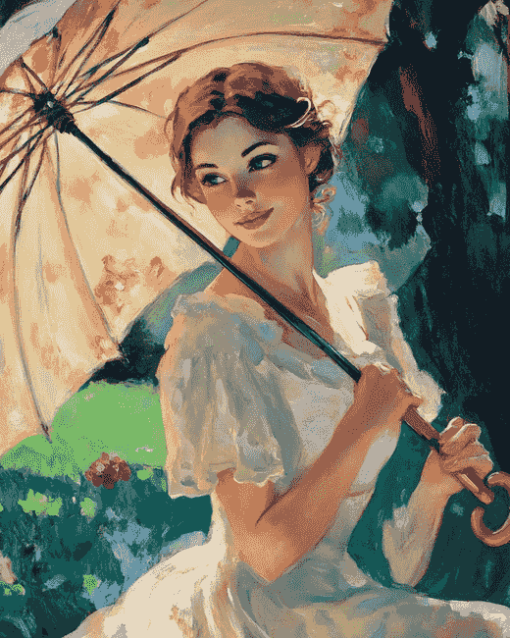 Girl Parasol Vintage Diamond Painting