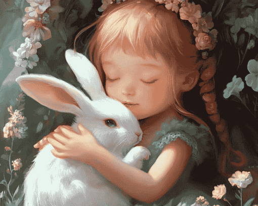 Girl and Bunny Cartoon Diamond Painting