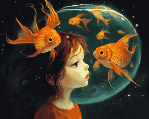 Girl and Goldfish Animation Diamond Painting