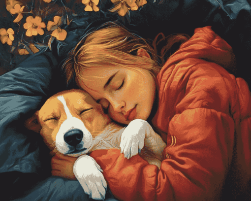 Girl and Her Puppy Diamond Painting