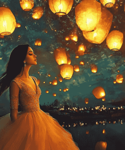 Girl and Lanterns Diamond Painting