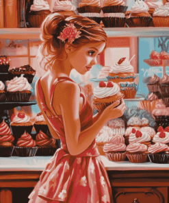 Girl at Cupcake Bakery Diamond Painting