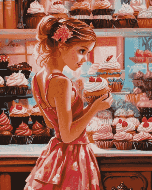 Girl at Cupcake Bakery Diamond Painting