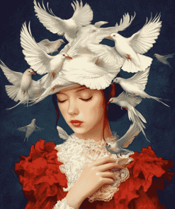 Girl with Birds Diamond Painting