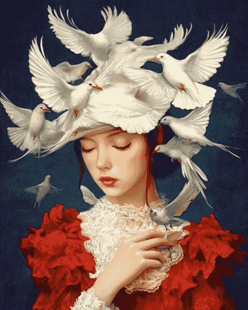 Girl with Birds Diamond Painting