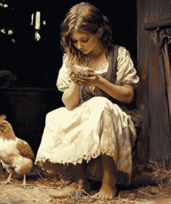 Girl with Chicken on the Farm Diamond Painting