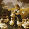 Girl with Geese Vintage Diamond Painting