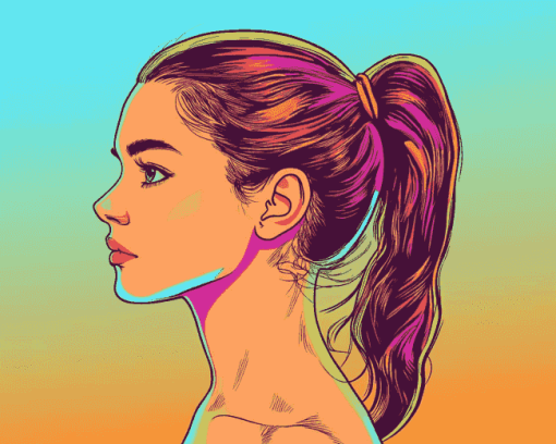 Girl with Ponytail Cartoon Diamond Painting