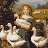 Girls with Geese Vintage Diamond Painting