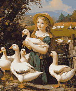 Girls with Geese Vintage Diamond Painting