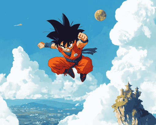 Goku Anime on Flying Nimbus Diamond Painting