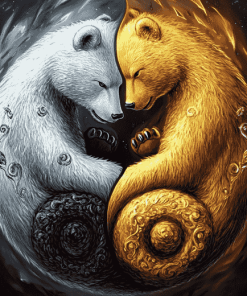 Gold and Silver Bears Yin Yang Diamond Painting