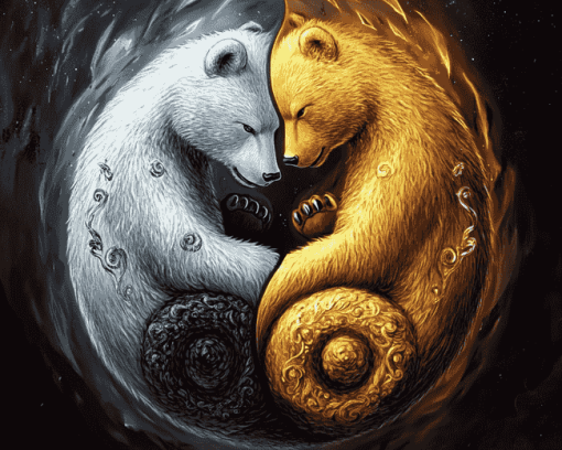 Gold and Silver Bears Yin Yang Diamond Painting