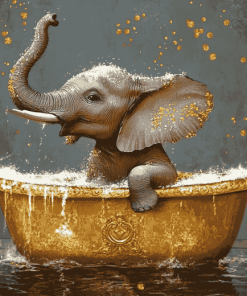 Golden Elephant Bathtub Diamond Painting