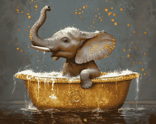 Golden Elephant Bathtub Diamond Painting