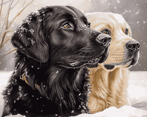 Golden Retriever in Snow Diamond Painting