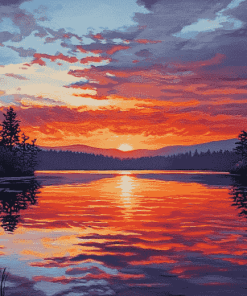 Golden Sunset Over Lake Diamond Painting