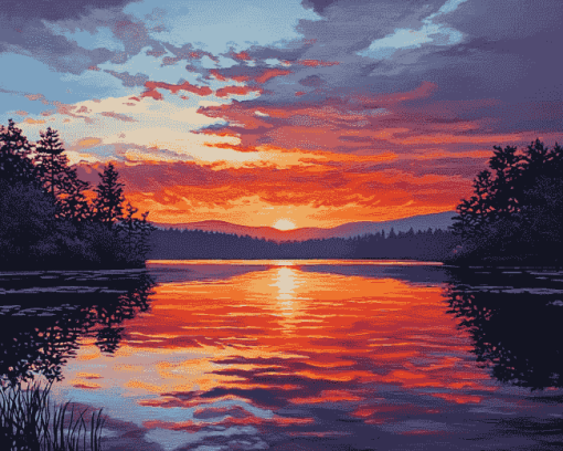 Golden Sunset Over Lake Diamond Painting