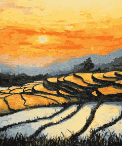 Golden Sunset Over Rice Terraces Diamond Painting