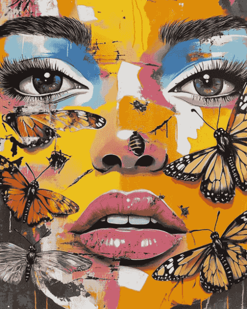 Graffiti Woman with Butterflies Diamond Painting