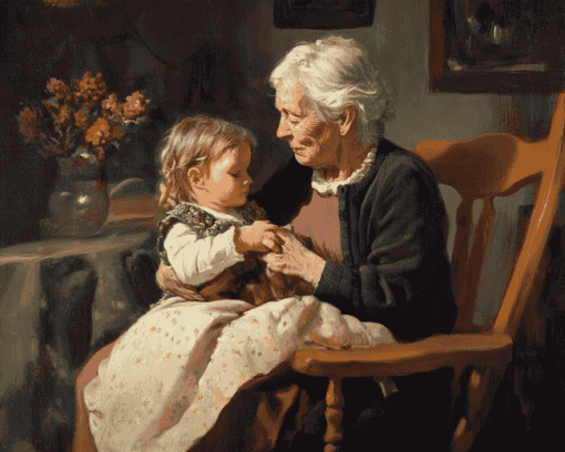 Grandmother and Granddaughter Vintage Diamond Painting