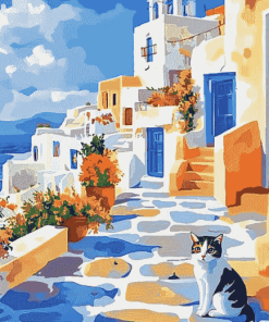 Greek Cat Scene Diamond Painting