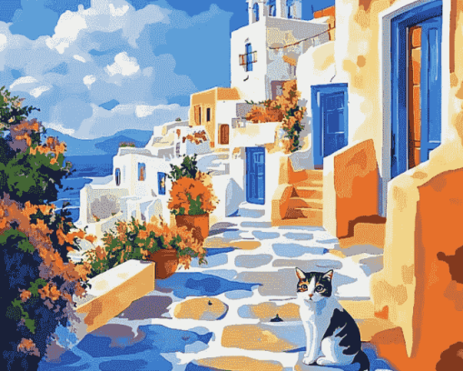 Greek Cat Scene Diamond Painting