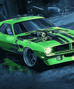 Green Dodge Barracuda Car Diamond Painting