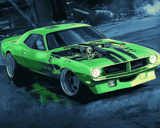 Green Dodge Barracuda Car Diamond Painting