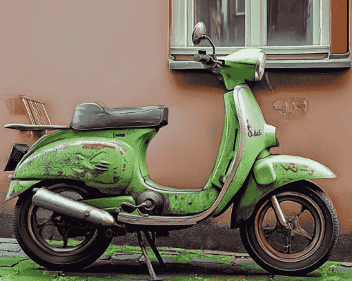 Green Moped Motorbike Diamond Painting