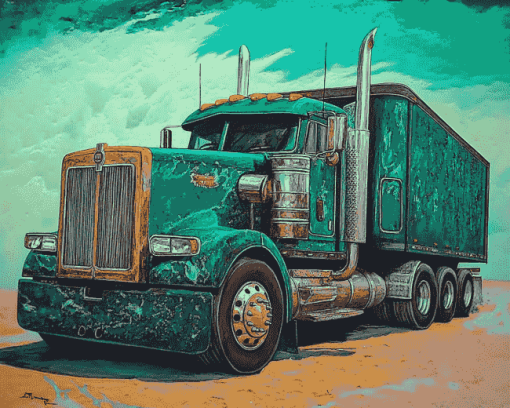 Green Semi Truck Diamond Painting