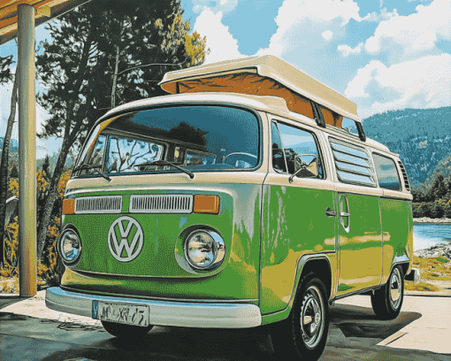 Green VW Van Diamond Painting