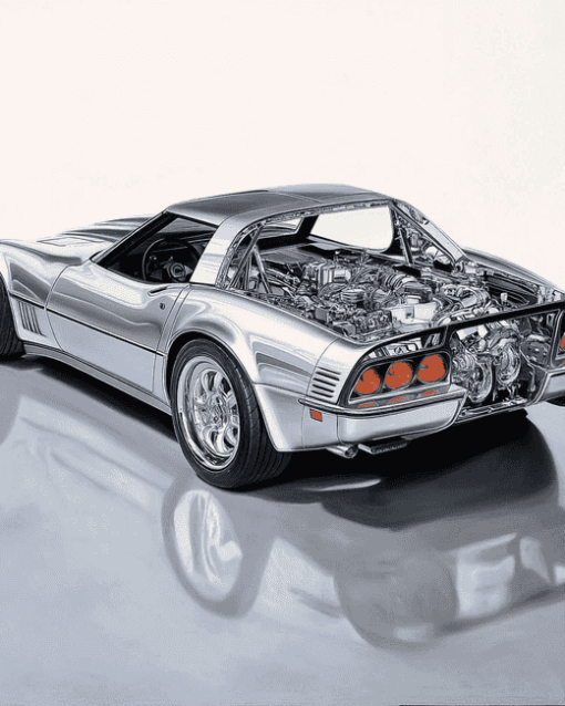 Grey Corvette C4 Sports Car Diamond Painting