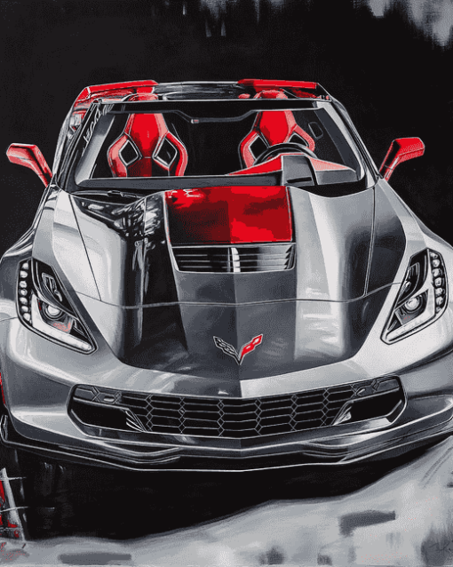 Grey Corvette Stingray Car Diamond Painting