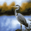 Grey Heron Bird Diamond Painting