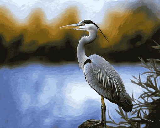 Grey Heron Bird Diamond Painting