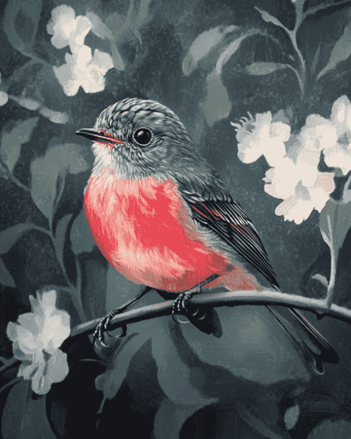 Grey Rose Robin Birds Diamond Painting