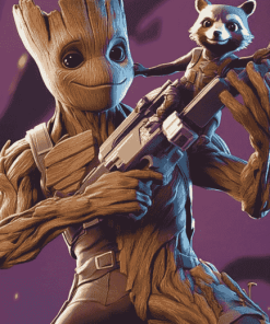 Groot and Rocket Fortnite Art Diamond Painting