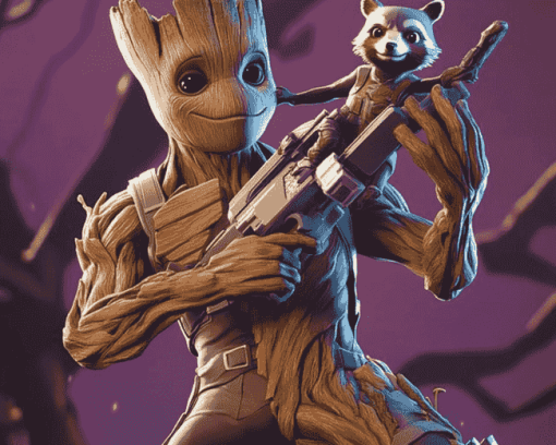 Groot and Rocket Fortnite Art Diamond Painting