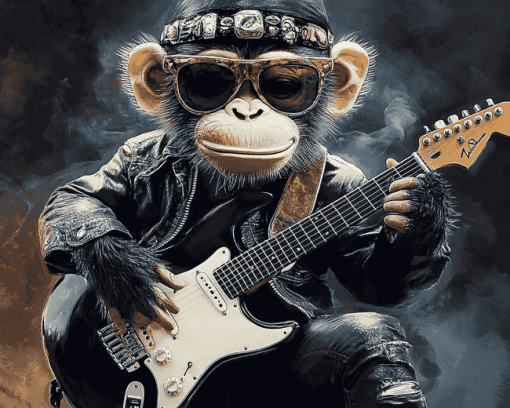 Guitarist Monkey Cartoon Diamond Painting