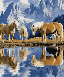 Haflinger Horses in Mountain Scenery Diamond Painting